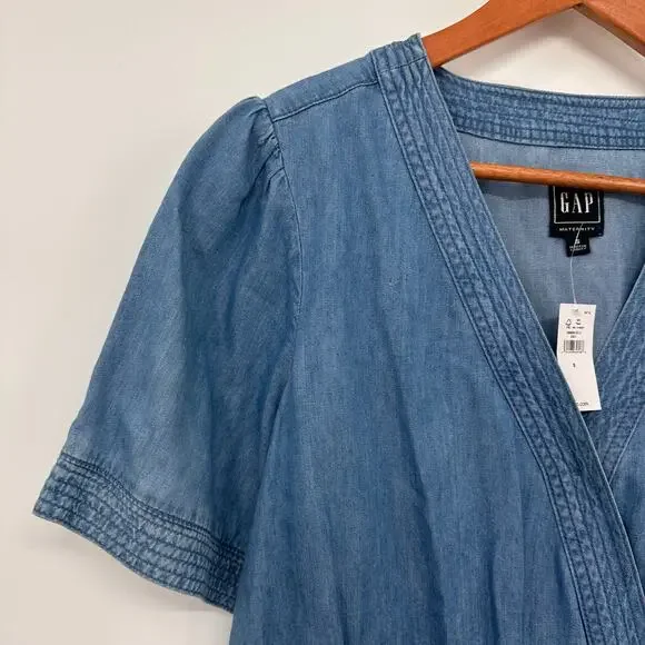 GAP MATERNITY NWT Chambray Denim Short Sleeve Maternity Jumpsuit // S - Picture 6 of 12